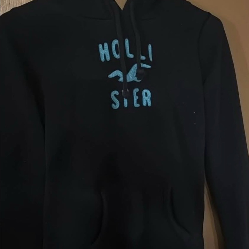 Hollister Black Hoodie with Blue Text